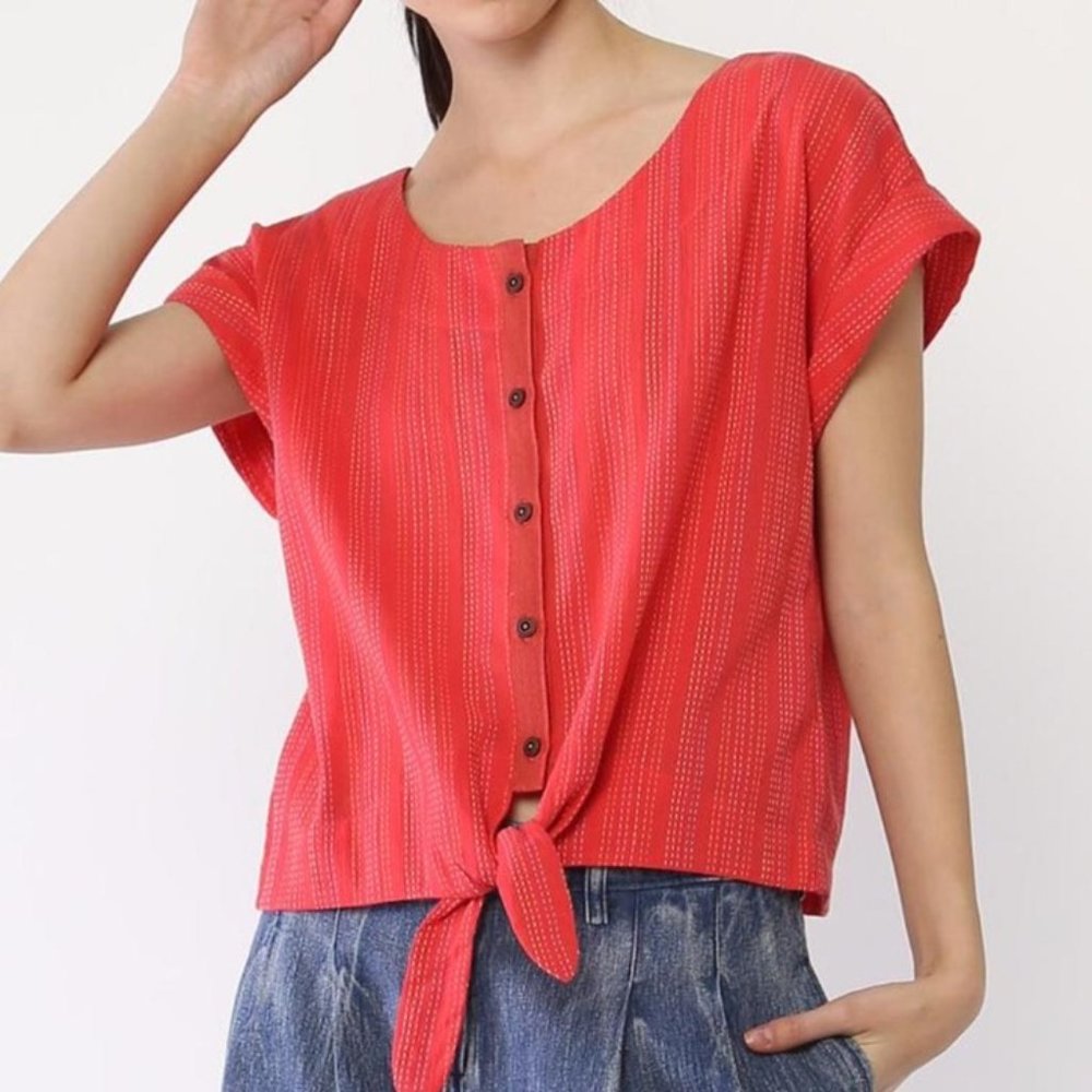 Anthropologie Mo:Vint Dani Shirt Front-Tie Button Up Blouse Small - Picture 2 of 12